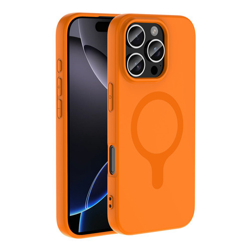 iPhone 16 Pro Kılıf M-Safe Şarj Özellikli Aris Silikon Kılıf - Turuncu