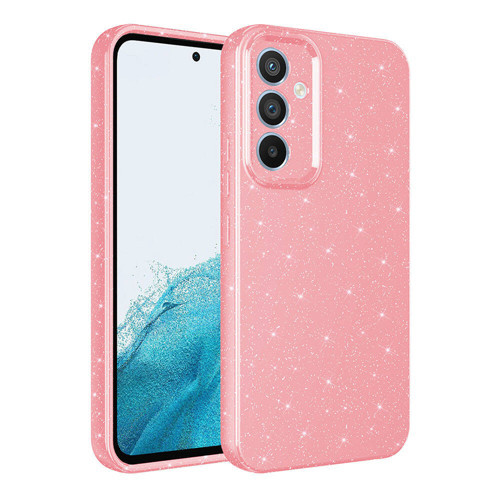 Galaxy A35 Kılıf Kamera Korumalı Simli Lüks Koton Kılıf - Pembe