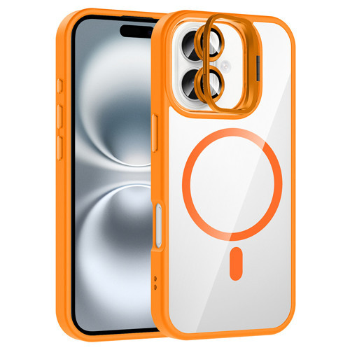iPhone 17 Kılıf Standlı ve Kamera Lens Hediyeli M-Safe Şarj Özellikli Etro Kılıf - Turuncu