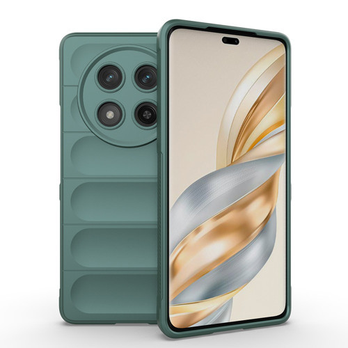 Honor Magic 7 Lite Kılıf Esnek TPU Oyuklu Arka Yüzey Tasarımlı Etnik Silikon Kılıf - Koyu Yeşil