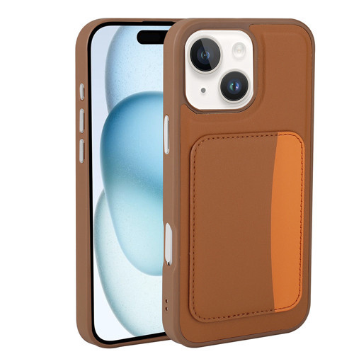 iPhone 14 Kılıf Kartlıklı X-Kart Silikon Kılıf - Kahverengi