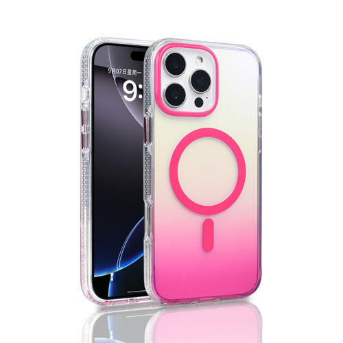 iPhone 16 Pro Max Kılıf M-safe Şarj Özellikli Transparan Renk Geçişli Toros Kılıf - Rose Pembe