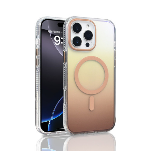 iPhone 16 Pro Max Kılıf M-safe Şarj Özellikli Transparan Renk Geçişli Toros Kılıf - Gold