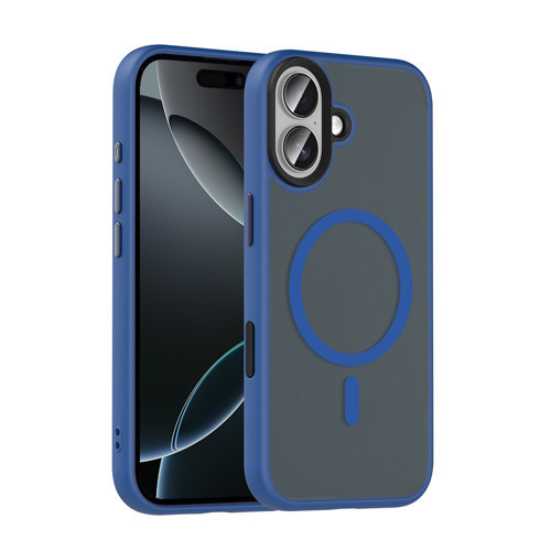 iPhone 17 Kılıf Mat Arka Yüzey Wireless Şarj Özellikli Flet M-safe Kılıf - Lacivert