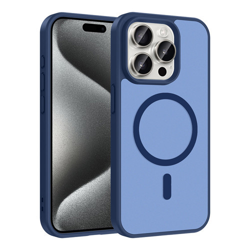 iPhone 15 Pro Kılıf M-safe Şarj Özellikli Babet Kılıf - Mavi