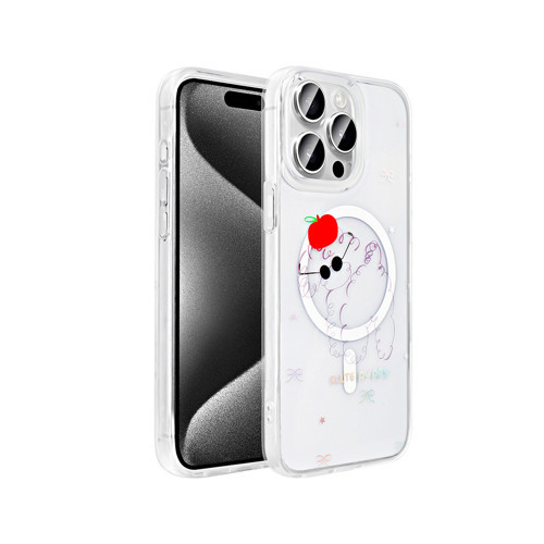 iPhone 15 Pro Kılıf M-Safe Şarj Özellikli Şeffaf Folk Sert Kılıf - Sevimli Köpek