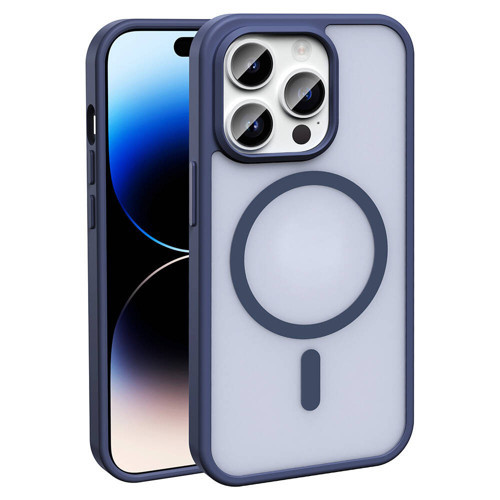 iPhone 14 Pro Kılıf M-safe Şarj Özellikli Mat Arka Yüzey Sio Kılıf - Lacivert