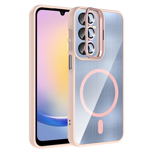 Galaxy A25 Kılıf Standlı ve Kamera Lens Hediyeli M-Safe Şarj Özellikli Etro Kılıf - Pembe