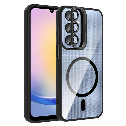 Galaxy A25 Kılıf Standlı ve Kamera Lens Hediyeli M-Safe Şarj Özellikli Etro Kılıf - Siyah