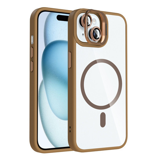 iPhone 15 Kılıf Standlı ve Kamera Lens Hediyeli M-Safe Şarj Özellikli Etro Kılıf - Desert Titanyum