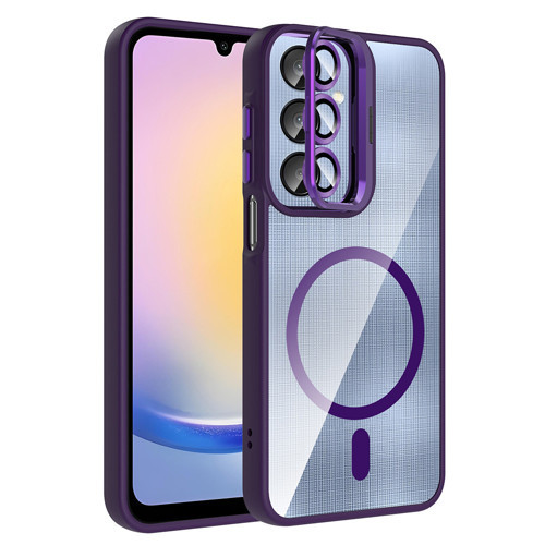 Galaxy A25 Kılıf Standlı ve Kamera Lens Hediyeli M-Safe Şarj Özellikli Etro Kılıf - Derin Mor