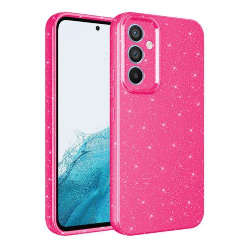 Galaxy A35 Kılıf Kamera Korumalı Simli Lüks Koton Kılıf - Pembe Koyu