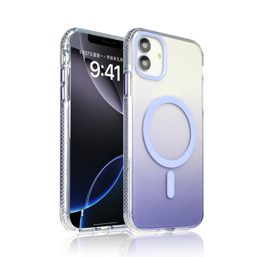 iPhone 11 Kılıf M-safe Şarj Özellikli Transparan Renk Geçişli Toros Kılıf - Lila