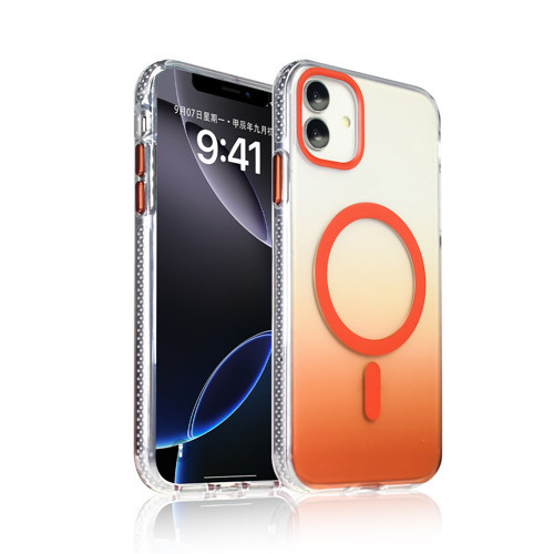 iPhone 11 Kılıf M-safe Şarj Özellikli Transparan Renk Geçişli Toros Kılıf - Turuncu