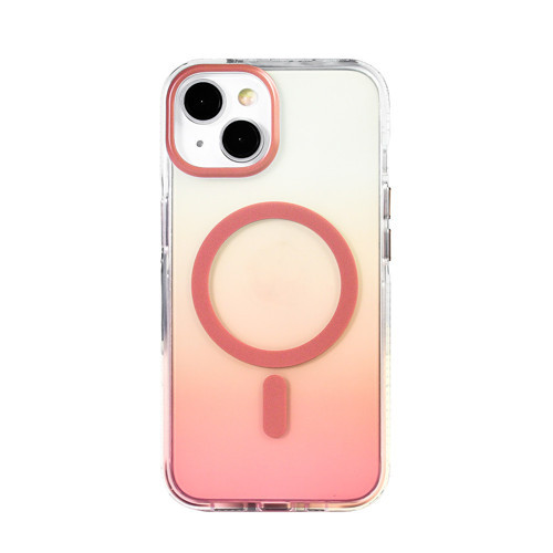 iPhone 14 Kılıf M-safe Şarj Özellikli Transparan Renk Geçişli Toros Kılıf - Rose Gold