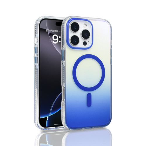 iPhone 16 Pro Max Kılıf M-safe Şarj Özellikli Transparan Renk Geçişli Toros Kılıf - Mavi