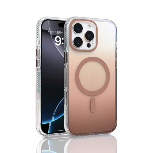 iPhone 16 Pro Max Kılıf M-safe Şarj Özellikli Transparan Renk Geçişli Toros Kılıf - Rose Gold