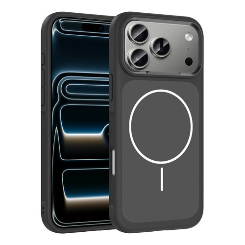iPhone 17 Pro Max Kılıf M-Safe Şarj Özellikli Metal Kamera Çerçeveli Sanremo Silikon Kılıf - Siyah