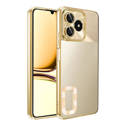 Realme C53 Kılıf Kamera Korumalı Logo Gösteren Omega Kılıf - Gold