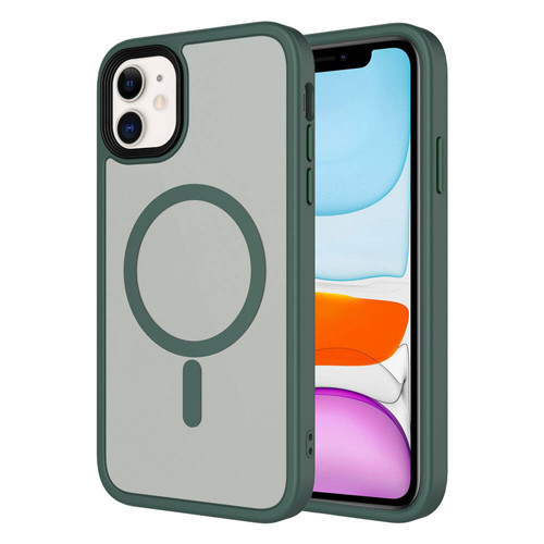 iPhone 11 Kılıf Mat Arka Yüzey Wireless Şarj Özellikli Flet M-safe Kılıf - Koyu Yeşil