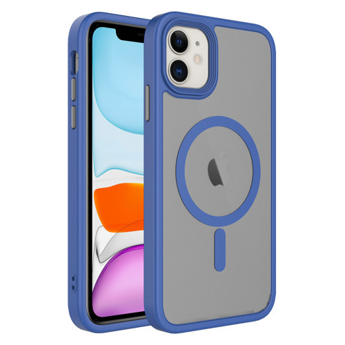 iPhone 11 Kılıf Mat Arka Yüzey Wireless Şarj Özellikli Flet M-safe Kılıf - Mavi