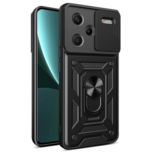 Xiaomi Redmi Note 13 Pro Plus 5G Kılıf Magnetik Standlı Kamera Korumalı Sürgülü Vega Kılıf - Siyah