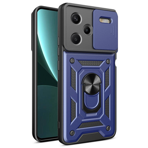 Xiaomi Redmi Note 13 Pro Plus 5G Kılıf Magnetik Standlı Kamera Korumalı Sürgülü Vega Kılıf - Mavi