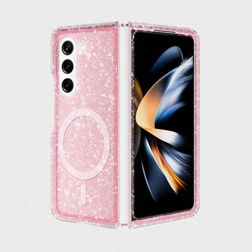 Galaxy Z Fold 6 Kılıf M-safe Şarj Özellikli Parlayan Simli Saydam Renkli Allstar Kılıf - Pembe