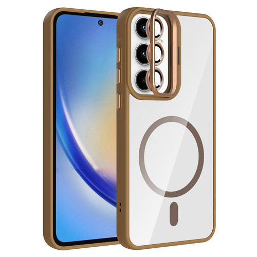 Galaxy A55 Kılıf Standlı ve Kamera Lens Hediyeli M-Safe Şarj Özellikli Etro Kılıf - Desert Titanyum