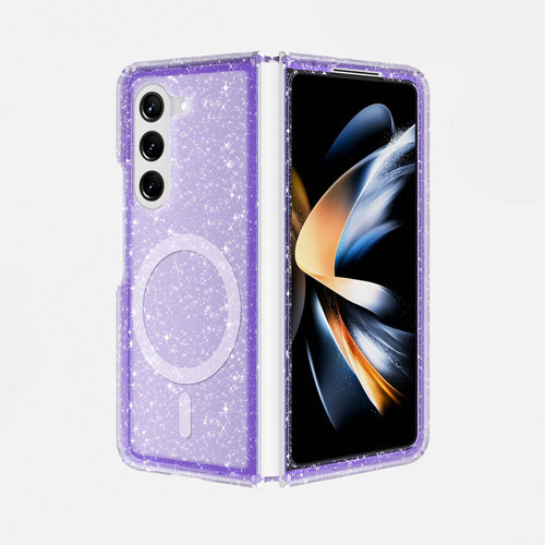 Galaxy Z Fold 6 Kılıf M-safe Şarj Özellikli Parlayan Simli Saydam Renkli Allstar Kılıf - Mor