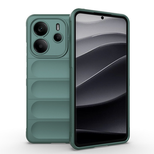 Xiaomi Redmi Note 14 4G Kılıf Esnek TPU Oyuklu Arka Yüzey Tasarımlı Etnik Silikon Kılıf - Koyu Yeşil