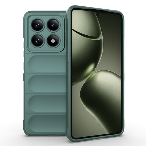 Xiaomi 14T Kılıf Esnek TPU Oyuklu Arka Yüzey Tasarımlı Etnik Silikon Kılıf - Koyu Yeşil