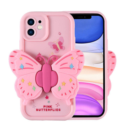 iPhone 11 Kılıf Kamera Korumalı Figür Tasarımlı Kapya Kılıf - Pembe Açık