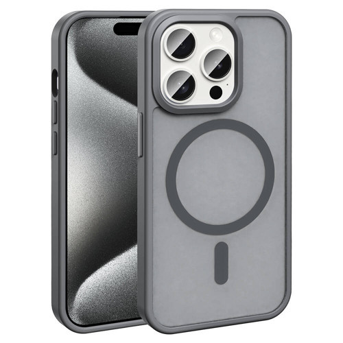iPhone 15 Pro Max Kılıf M-safe Şarj Özellikli Mat Arka Yüzey Sio Kılıf - Gri