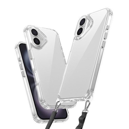iPhone 16 Kılıf Airbagli Takılabilir Askı Aparatlı Snap Silikon Kılıf - Şeffaf