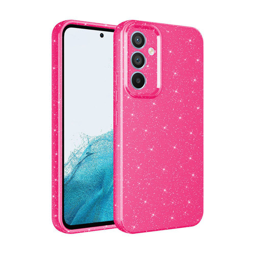 Galaxy S24 Kılıf Kamera Korumalı Simli Lüks Koton Kılıf - Pembe Koyu