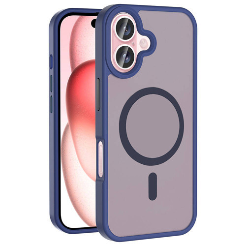 iPhone 16 Kılıf M-safe Şarj Özellikli Mat Arka Yüzey Sio Kılıf - Lacivert