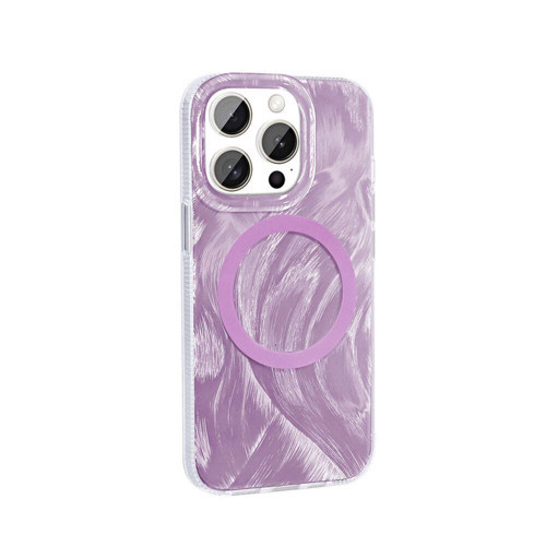 iPhone 15 Pro Max Kılıf M-safe Şarj Özellikli Fırça Boya Desenli Palet Kılıf - Pembe
