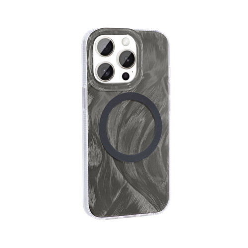 iPhone 15 Pro Kılıf M-safe Şarj Özellikli Fırça Boya Desenli Palet Kılıf - Gri