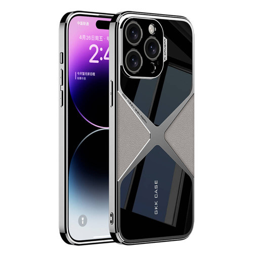 iPhone 15 Pro Kılıf Ultra İnce Kamera Korumalı PC + Deri Arka Yüzey X-Pro Kılıf - Titanyum-Gri
