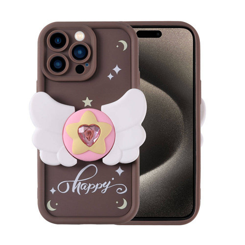 iPhone 15 Pro Kılıf Kamera Korumalı Figür Tasarımlı Kapya Kılıf - Koyu Kahve
