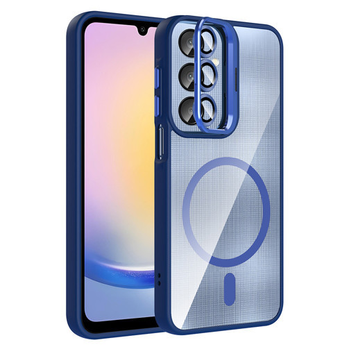 Galaxy A25 Kılıf Standlı ve Kamera Lens Hediyeli M-Safe Şarj Özellikli Etro Kılıf - Lacivert