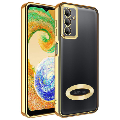 Galaxy A34 Kılıf Kamera Korumalı Logo Gösteren Omega Kılıf - Gold