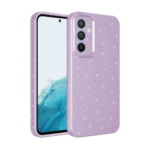 Galaxy S24 Kılıf Kamera Korumalı Simli Lüks Koton Kılıf - Lila