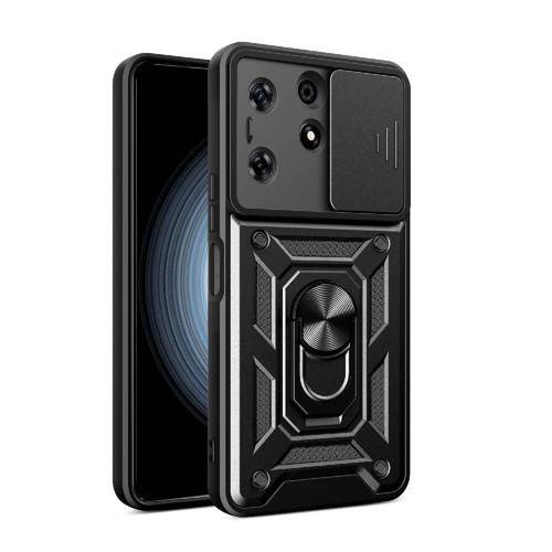 Tecno Spark 10 Pro Kılıf Magnetik Standlı Kamera Korumalı Sürgülü Vega Kılıf - Siyah
