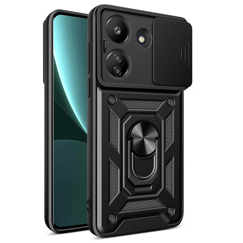 Xiaomi Poco C65 Kılıf Magnetik Standlı Kamera Korumalı Sürgülü Vega Kılıf - Siyah