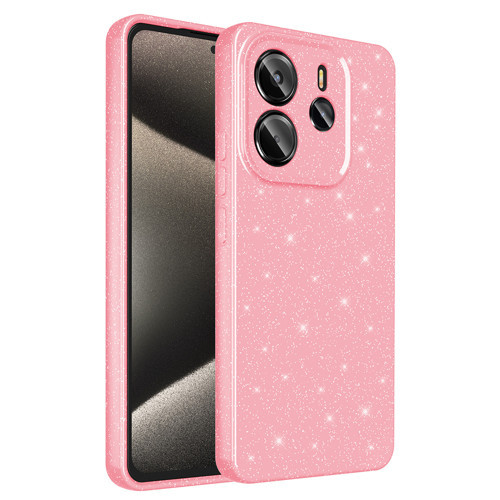 Xiaomi Redmi Note 14 5G Kılıf Kamera Korumalı Simli Lüks Koton Kılıf - Açık Pembe