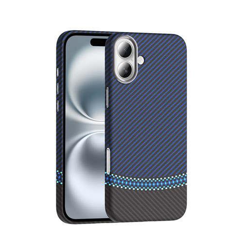 iPhone 16 Kılıf M-safe Şarj Özellikli Karbon Fiber Görünümlü Gros Kılıf - Siyah-Lacivert