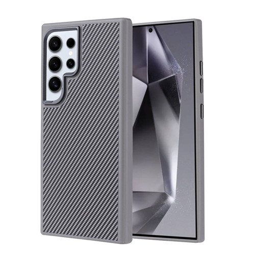 Galaxy S24 Ultra Kılıf M-safe Şarj Özellikli Karbon Fiber Görünümlü Troy Kılıf - Gümüş