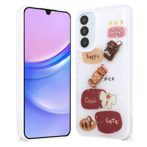 Galaxy A35 Kılıf Parlayan Simli Kabartma Figürlü Cevze Kılıf - Beyaz